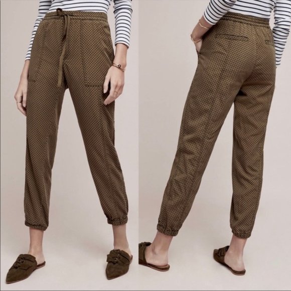 Anthropologie Pants - Anthropologie Olive Green Joggers Polka Dot Size M